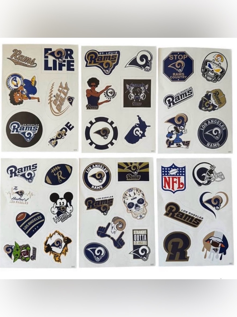 Los Angeles Rams NFL Sticker Lot 38 Decals 6 Sheets Football 2-2.5” New